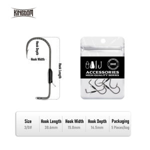 Kingdom 90 Degree Jig Fishing Hook 5pcs/bag 1#  1/0# 2/0# 3/0# High Carbon Steel Freshwater Right Angle Barbed Fish Hook