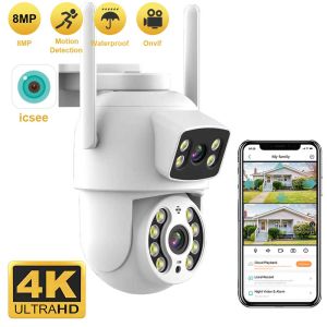 8MP WiFi Camera PTZ Dual Screens Auto Tracking Night Vision CCTV Surveillance Camera Outdoor 4MP Security IP Camera icsee