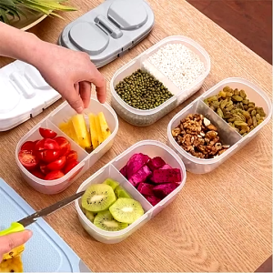Kitchen Refrigerated Preservation Container / Household Storage Organizer / Double Compartments Food Packaging Box with Lid / Mini Portable Lunch Bento Box / Multifunctional