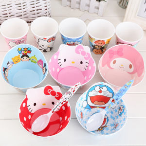 Childrens Tableware Set Cartoon Cute Student Soup Bowl Cup Spoon Melamine Tableware Drop-Resistant Kindergarten Baby Rice Bowl