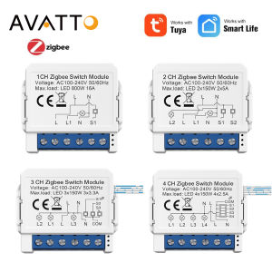 AVATTO ZigBee Tuya 1/2/3/4 Gang Mini Smart Switch DIY Light Switches Module Two-Way Control Works With Alexa Alice Google Home