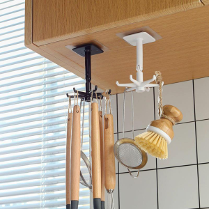 ⚡PH deliveryIn stock⚡6 Claw Hook Multi-Functional 360° Rotating Folding Free-Punch Hanger Kitchen Storage Display Stand【Kitchen supplies】