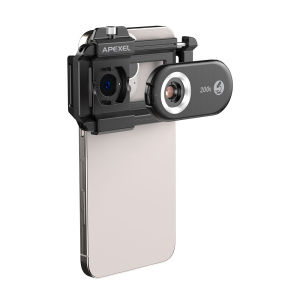 APEXEL MS200 200X Magnification Phone Microscope High-end Ultra HD Monocular Clip Macro Lenses  With Led Light UV Light Compatible With IOS Android