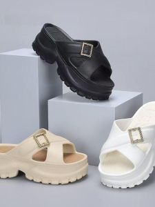 Summer High Heel Womens Sandals Thick Bottom 6cm Cross Diamond Buckle Casual Style EVA Material Indoor Outdoor Slippers
