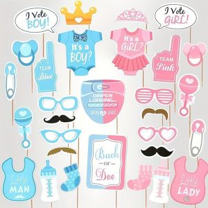 30pcs/set Gender Reveal Photo Booth Props Blue or Pink Handheld Paper Photo Props Birthday Decor Gender Reveal Party Photo Props
