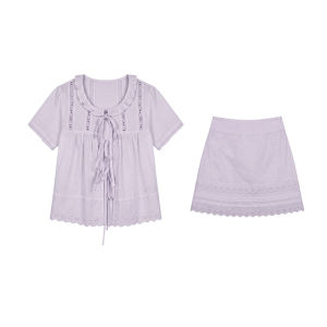 Korean Sweet Lacy Hollow Out Floral Two-piece Set
