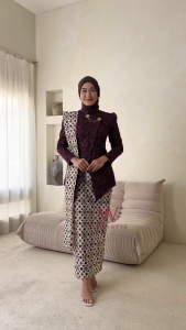 Kebaya Janggan ETNIC Kebaya Brukat Modern Rok Batik Motif Songket Span Baju Lamaran Payet Kondangan Tunik Ayu