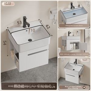 NIUNAISI | Small Bathroom Suitable Stainless Steel and Ceramic Integrated Sink with Side Cabinet Basin Cabinet