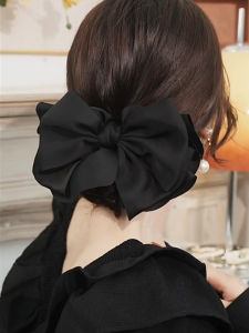 เครื่องประดับผมสไตล์ฝรั่งเศสสีดำขนาดใหญ่ โบว์ผูกเชือกแบบเรียบง่าย เครื่องประดับผมแบบหนีบหัวเข็มขัดสำหรับผู้หญิง ทรงเก๋ไก๋และทันสมัย