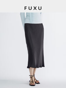 Fuxu Heavyweight Acetate Sheen Satin Tailored Midi High Waist Asymmetrical Fish Tail Skirt Half-length Fashionable All-Season Womens Skirt
