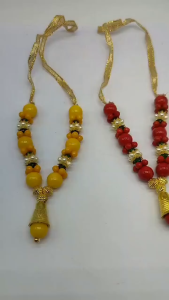 Traditional Handmade Small Moti Mala for God Idol Small Murti Mala Garland for God Idols | Small Red Moti Mala for Statue (Size - 4.5 inches | Pack of 1 pc)