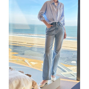 Slim High Waist Blue Jeans Womens Straight Leg Jeans Spring Summer New Style QingCheng SuXiaoTang Natural Waist Long Pants
