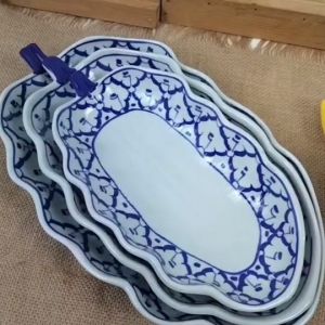 จาน จานเซรามิก  ขนาด 8.5นิ้ว 10.5นิ้ว 11.5นิ้ว จานลายไทย ลายคราม จานใบตอง จานทรงลึก ลายไทย ลายคราม