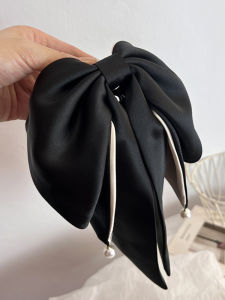 เครื่องประดับผมผ้าซาตินสไตล์ฝรั่งเศสสำหรับผู้หญิง คลิปผมรัดผมแบบผูกโบว์ผีเสื้อ แฟชั่น ที่คาดผมข้างหลัง ชุบเงิน ชุบทอง