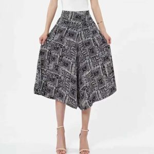 Chiffon Wide Leg Pants Womens Summer New Loose over Knee Casual Seven-Foot Mommy Style Trendy Skirt Pants High Waist Pocket