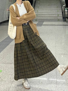 plus Size Autumn Plaid A-Line Mini Skirt High Waist Slimming Midi Skirt for  And Pear Shaped Women Korean Style Commute