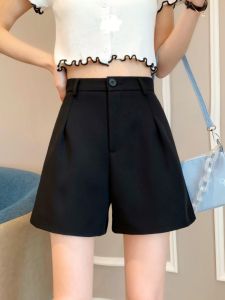 Quần Short Nữ Cạp Cao Mùa Hè 2025 Phong Cách Mới Quần Ống Rộng Màu Đen Quần Tây Cỡ Lớn Quần Thường Ngày