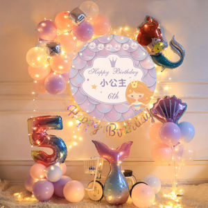 Girl Mermaid Theme Happy Birthday Decoration Balloon Scene Layout Girl Princess Party Supplies Background Wall