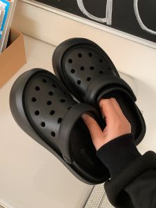 Casual Thick Bottom Sandals Womens Summer Outdoor Beach Anti-slip EVA Holes Shoes Comfortable Flat Heel Pure Color Slip-ons