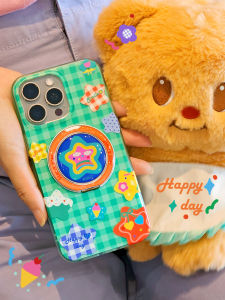 เคสโทรศัพท์แบบครอบเต็มลายสก็อตสีเขียว พร้อมขาตั้งแบบหมุนได้ 2 ชั้น สำหรับ Apple iPhone 16 pro Max 15 pro 14 ปกป้องแบบน่ารัก