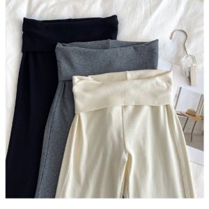 Quần Thể Thao Dệt Kim 150cm Quần Dài Thường Ngày Quần Yoga Quần Ống Rộng Co Giãn Cao Cạp Cao Quần Dài Thẳng