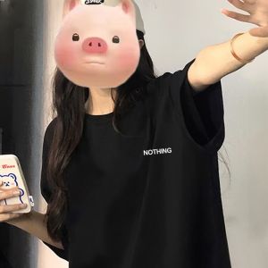 Áo Thun Cotton Tay Ngắn Dáng Rộng Phong Cách Hàn Quốc Mùa Hè Cho Nữ Áo Thun Cổ Tròn Màu Trơn Phong Cách Đường Phố Áo Thun Thường Ngày