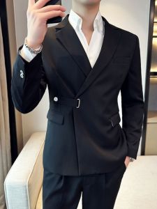 Slim Fit White Suit Set for Men British Style Casual Fashion Hairdresser Designer Single Button Coat Polyester Blend Spring Autumn Wear