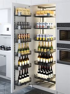 Aluminium Alloy Kitchen Cabinet Pull Out Basket Soft Close Cabinet With Tempered Glass Basket