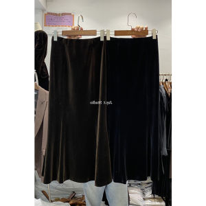 กระโปรงทรงเอเอวสูงผ้ากำมะหยี่สไตล์เกาหลีสำหรับผู้หญิง กระโปรงทรงหางปลา กระโปรงยาวคลุมเข่า กระโปรงทรงเอ