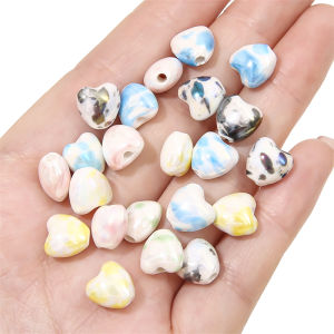 5 cái/túi handmade gốm sứ hạt hình trái tim charm hạt đệm rời cho Hoa Tai Vòng tay vòng cổ Phụ kiện làm đồ trang sức tự làm