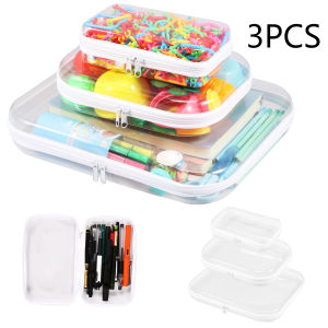3Pcs Transparent Zippered Hard Pouch Multifunctional Large Capcity Building Block Toy Organizer Cosmetics Storage Stationery Bag