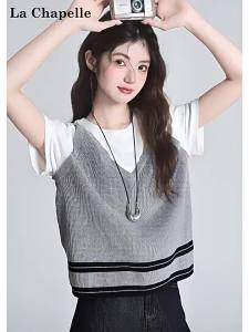 La Chapelle | Two-piece Design Knitted Panel T-Shirt