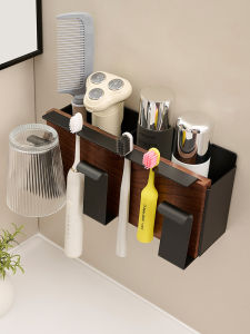 Bathroom Vanity Sink Mouth Rinse Cup Toothbrush Holder Wall Mounted Detachable No Drilling Required Toothbrush Cup Rack Organizer