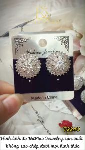 Khuyên Tai Mạ Bạc T2240 Đính Đá Hình Hoa Siêu Sáng Bền Màu Cho Chị Em