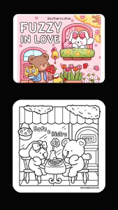 Fuzzy in Love Cute & Easy Coloring Book Buku Mewarnai Untuk Anak Dan Dewasa Healing Kertas Super Tebal