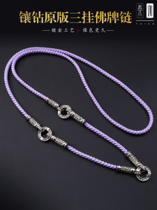 Original Design Silver Purple Blue Light Purple Three-Drop Buddha Pendant Necklace Diamond Embedded Quick-Release Convenient Buckle
