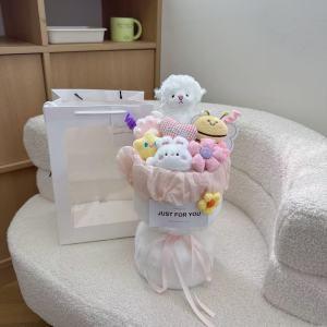 Cute Doll Flower Bouquet Birthday Gift for Girls Friend Creative Graduation Present Valentines Day Gift for Girlfriend