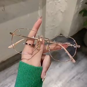 Fashion Anti-blue Light Gold Wire Glasses For Women Polygonal Metal Glasses Flat Glasses Large Frame Ultra-light Eye Protection Glasses Frame 眼镜