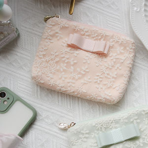 กระเป๋าใส่ผ้าอนามัยลายดอกไม้ลูกไม้สไตล์ญี่ปุ่น กระเป๋าใส่ผ้าเช็ดหน้าพกพา ซิป กระเป๋าใส่ของใช้ประจำเดือน