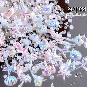 Aurora 3D Summer Beach Nail Art Accessory Featuring Palm Trees Shells Starfish Pearl Shells Mermaids for Nail Decorations