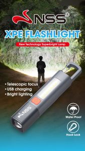 Super Bright LED Flashlight with Side Light Illumination 1500m Telescopic Zoom Waterproof Torch NS-1033