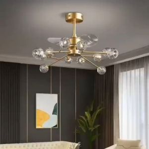Retail And Wholesale Copper Luxury Living Room Light LED Invisible Fan Chandelier Restaurant Bedroom Crystal Pendant Lamp