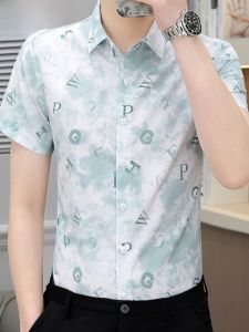 HENGYUANXIANG | Áo sơ mi nam tay ngắn bằng lụa băng mới mỏng mùa hè thường ngày không cần ủi áo khoác polyester viscose nylon trẻ trung hợp thời trang mùa hè