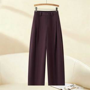 High Waist Woolen Wide Leg Pants Womens Versatile Loose Meat Concealing Straight Casual Trousers Autumn New Style Casual Pants