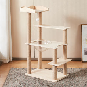 Cat Climbing Frame Solid Wood Large Cat Nest Space Capsule Integrated Scratching Pole Cat Scratch Trees Cat Tree Hemp Rope Column Cat Toy