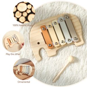 Montessori Baby Toys Cartoon Wooden Instrument Xylophone Toys Baby Early Sensory Educational Musical  Elephant Instruments Gift