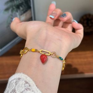 Fashion Gold Color Chain&Link Bracelet Women Sweet Strawberry Elephant Pendant Wristband Girl Birthday Gifts