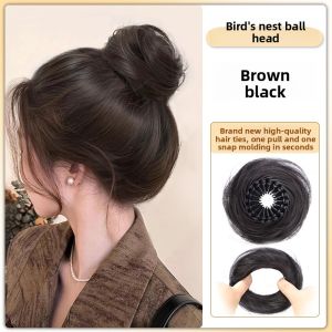MONLEYTA | Authentic Hair Bun Headband Womens Fake Hair Bun Natural Flower Bud Updo Fake Ball Head Full Authentic Hair高温丝