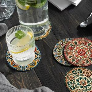 8pcs Moroccan Mandorla 2D Wooden Coasters Set Artistic Circular Beverage Markers for Coffee Tea Home Dining Table Decoration