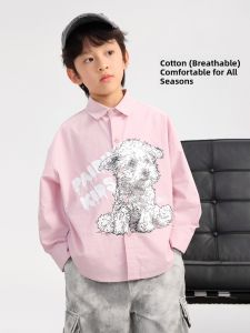 Bear Cartoon Style Boys Casual Shirt Pink Leisure Childrens Clothing for Big Kids New Arrival Autumn Fashion Korean Version